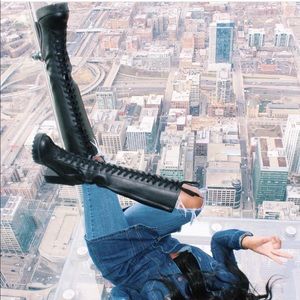 H&M Divided black pu laceup boot